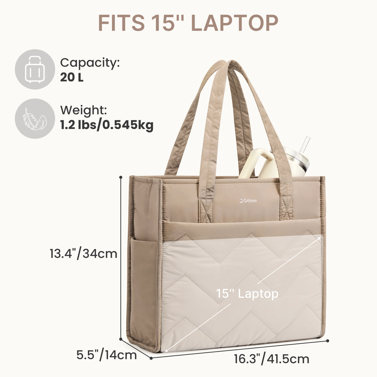 G4Free - G4Free Lightweight Quilted Tote with Laptop Compartment for Work & Travel -TN25B591A-TN25B591B-TN25B591C-TN25B591D