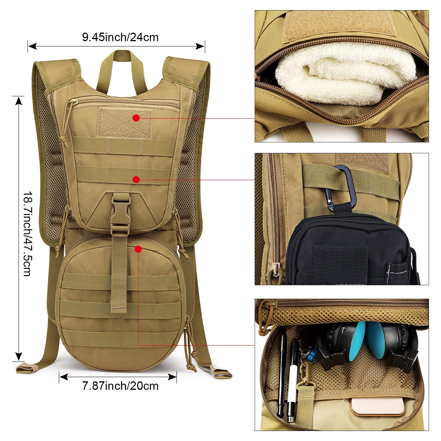 G4Free - G4Free Military Tactical Hydration Backpack with 3L Upgraded Bladder -D02V560A-D02V560B
