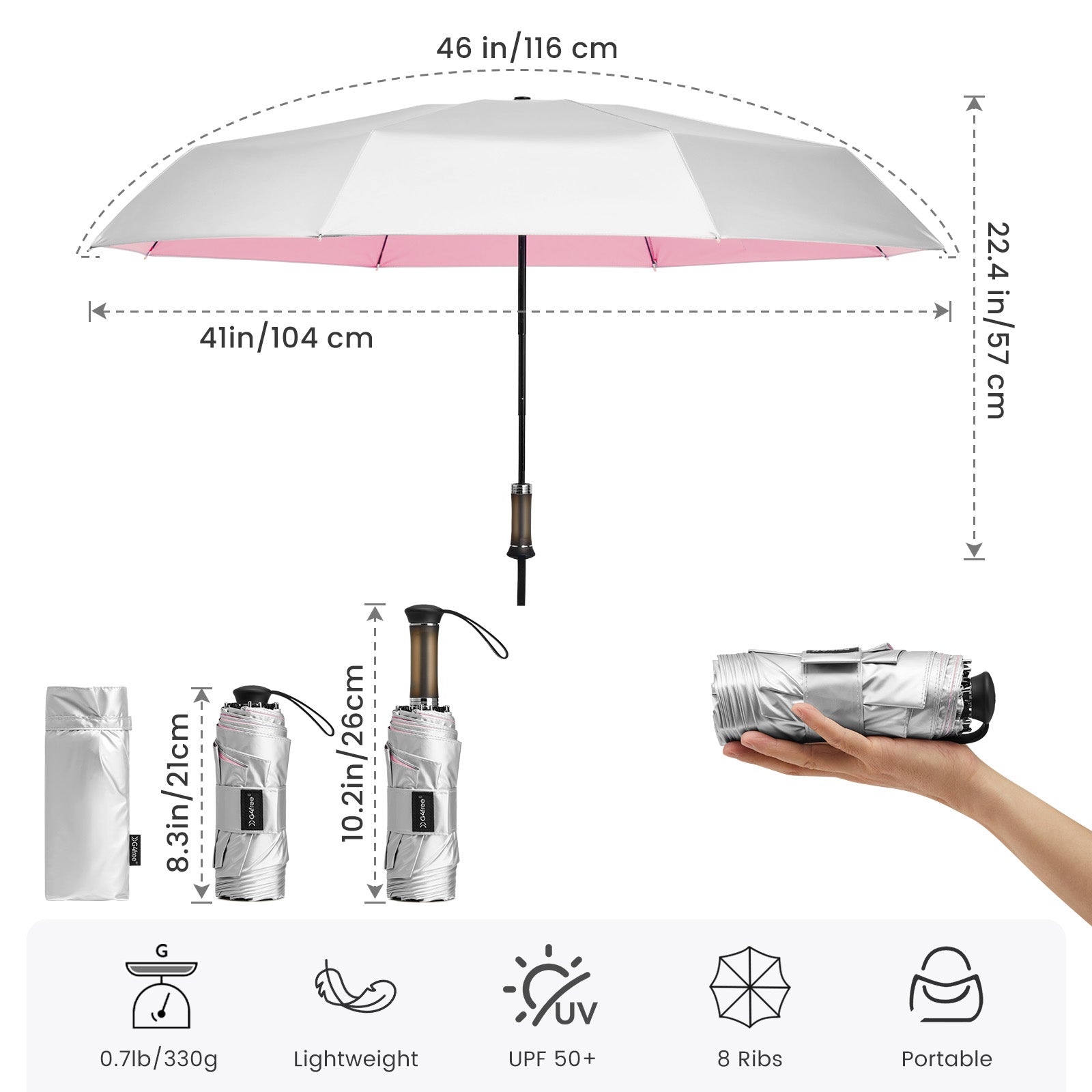 G4Free - G4Free Mini Travel Umbrella with Retractable Handle – UPF 50+ for Sun & Rain -TN26A621A-TN26A621B-TN26A621C-TN26A621D-TN26A621E