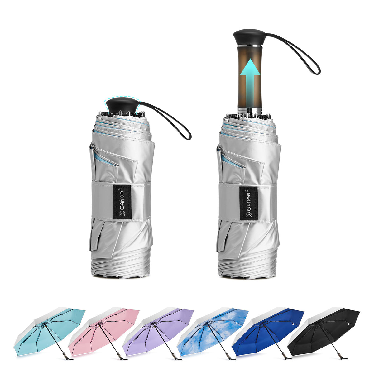 G4Free - G4Free Mini Travel Umbrella with Retractable Handle – UPF 50+ for Sun & Rain -TN26A621A-TN26A621B-TN26A621C-TN26A621D-TN26A621E