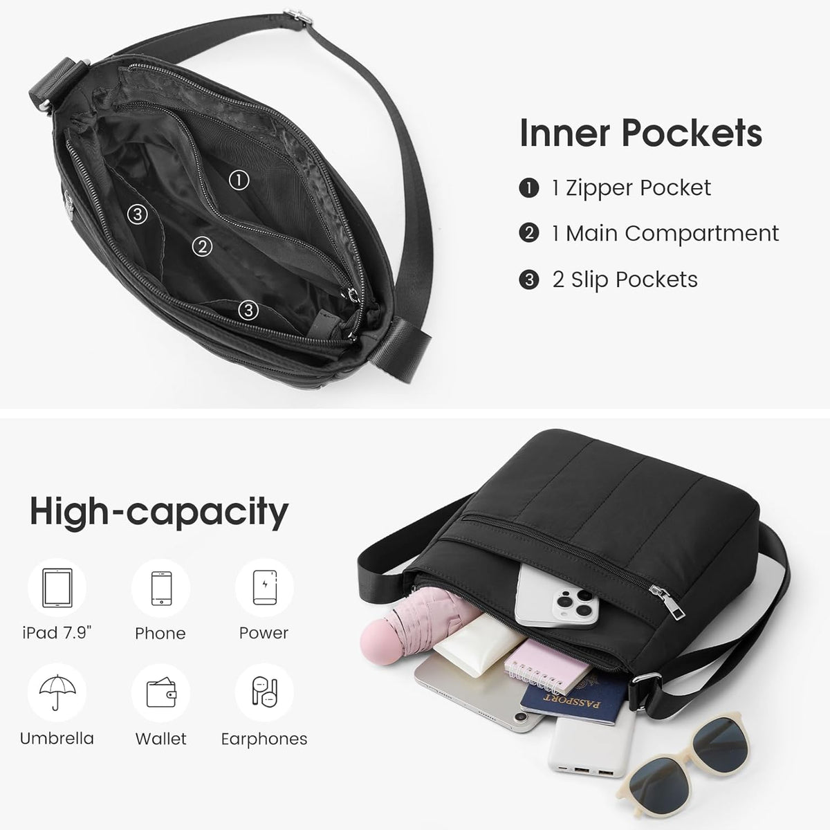 G4Free - G4Free Nylon Crossbody Bags, Lightweight Casual Quilted Shoulder Handbags -TN25B550B-TN25B550A-TN25B550C