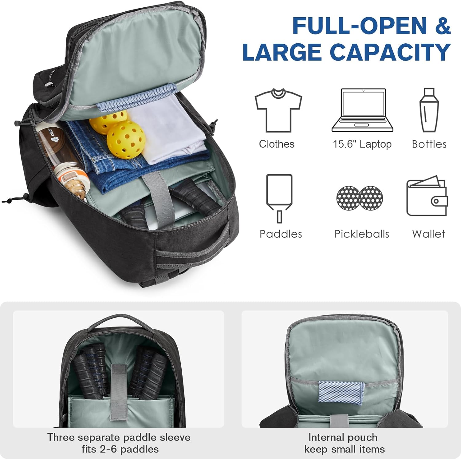 G4Free - G4Free Pickleball Backpack Fits 2 to 6 Paddles, Large Pickleball Bag with Fence Hook -TN25B496A-TN25B496B