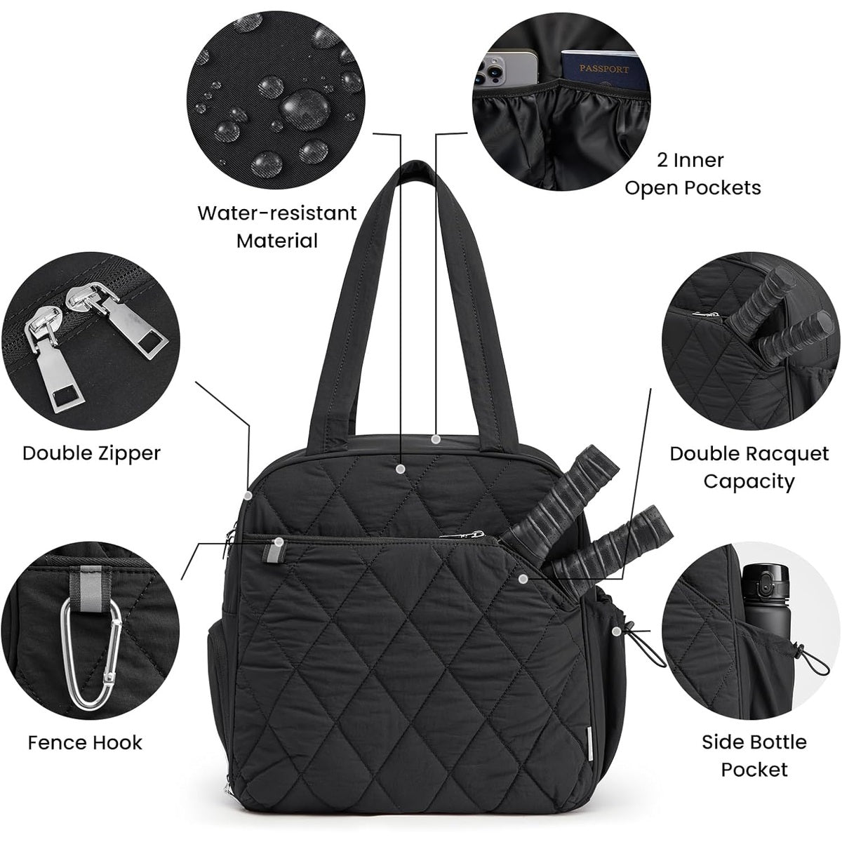 Unisex Pickleball Tote Backpack - Shoe Compartment & Wat