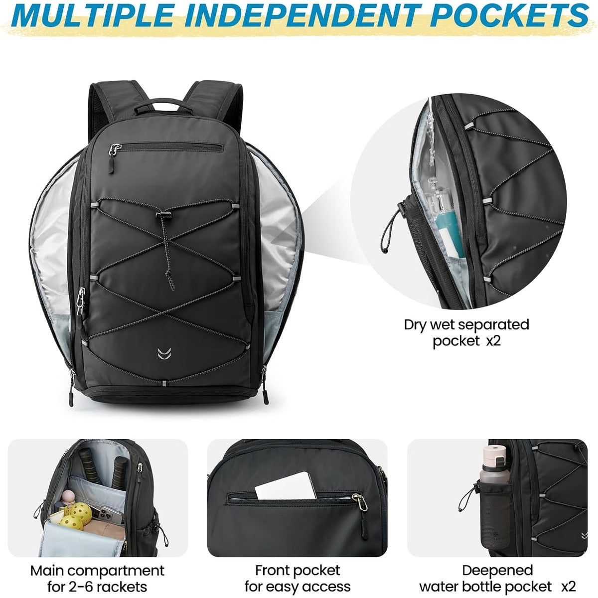 G4Free - G4Free Pickleball Bag Pickleball Backpack School Backpack for Teens Bookbag for College Student with Fence Hook Laptop Compartment -TN25B518B-TN25B518A