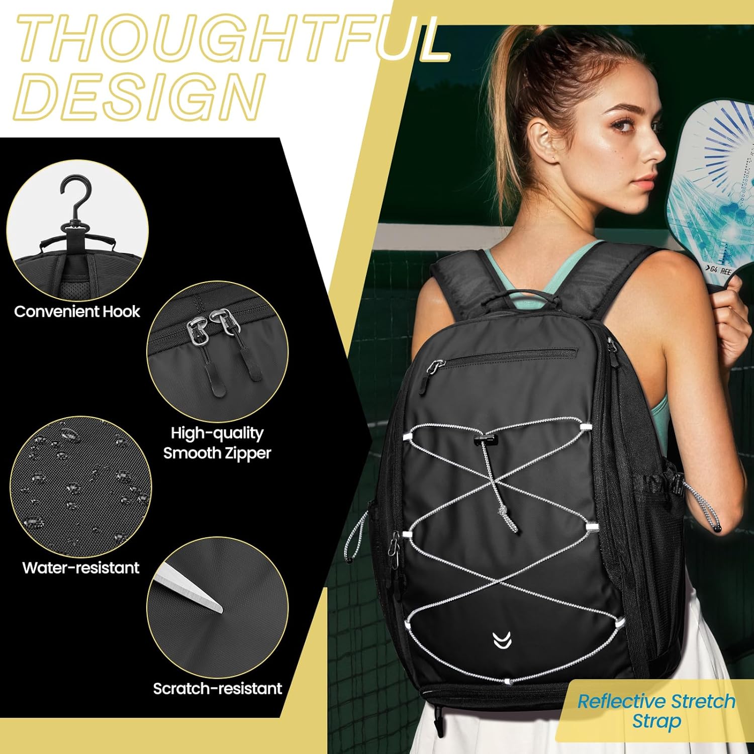 G4Free - G4Free Pickleball Bag Pickleball Backpack School Backpack for Teens Bookbag for College Student with Fence Hook Laptop Compartment -TN25B518B-TN25B518A