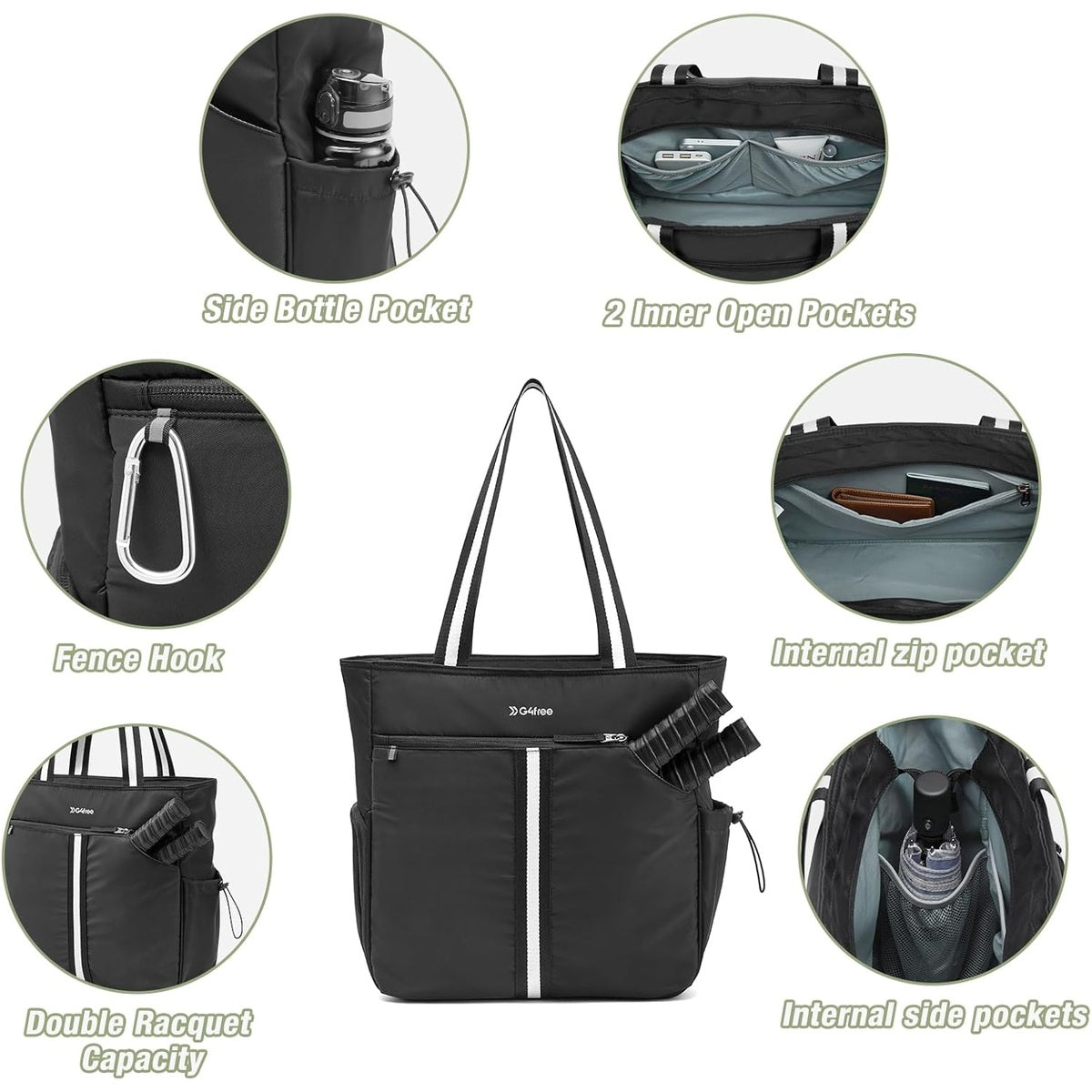G4Free - G4Free Pickleball Bag, Pickleball Tote Bag, External Ball Bag with Shoe Compartment & Paddle Cover Pocket -TN24B487C-TN24B487A-TN24B487B