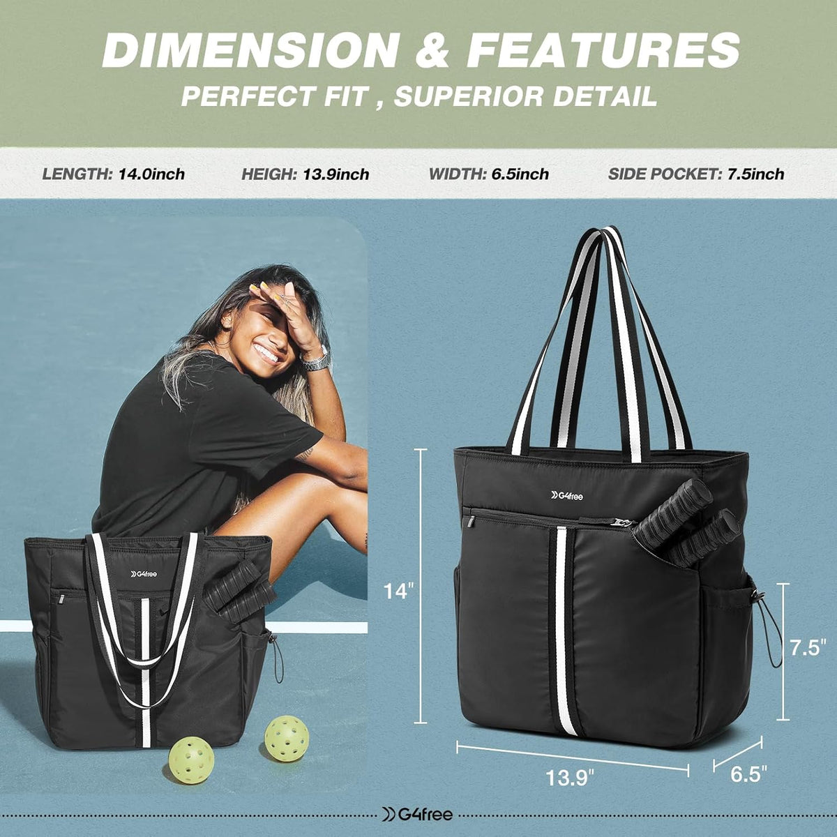 G4Free - G4Free Pickleball Bag, Pickleball Tote Bag, External Ball Bag with Shoe Compartment & Paddle Cover Pocket -TN24B487C-TN24B487A-TN24B487B