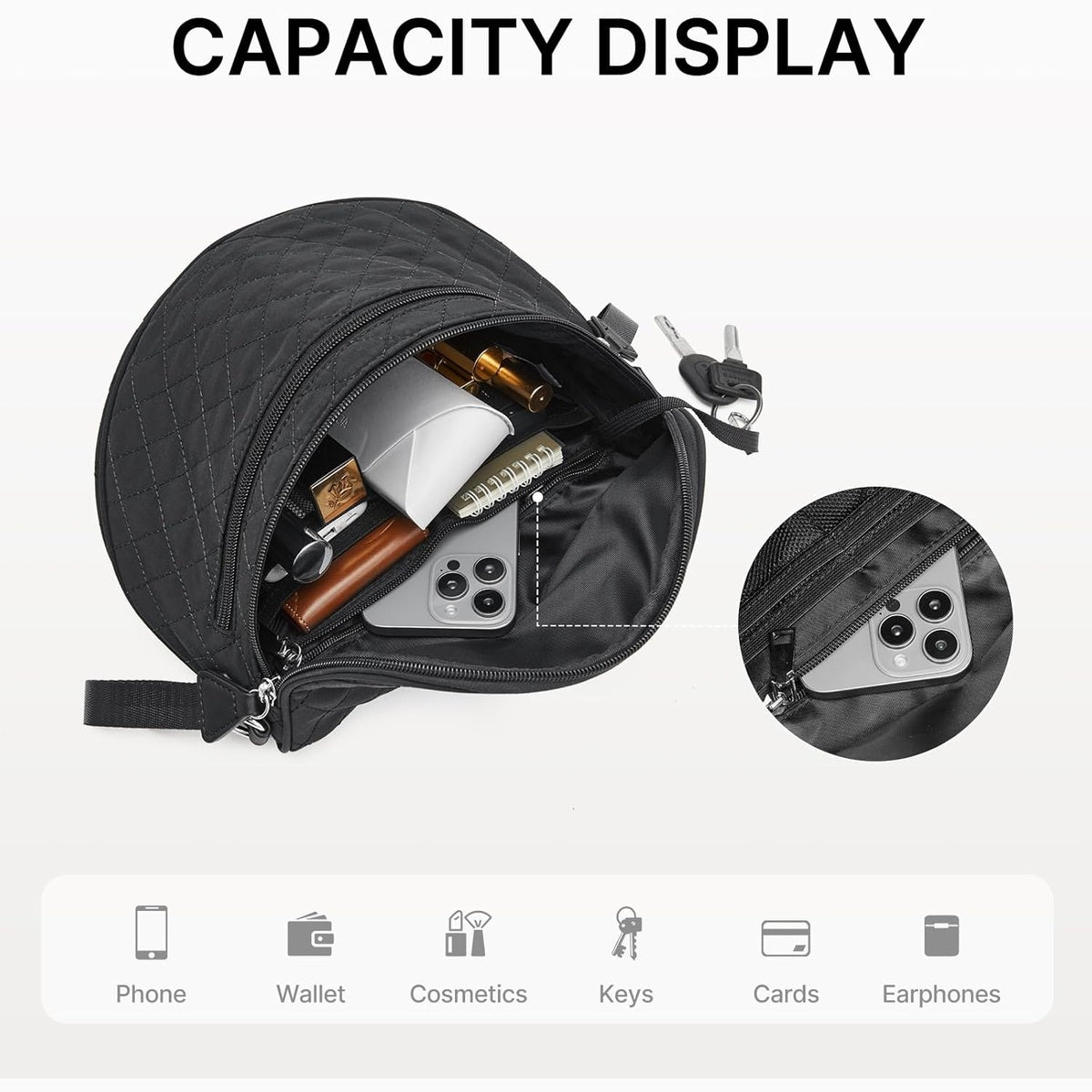 G4Free - G4Free Quilted Bum Bag Crossbody Bags, Spacious Nylon Cross Body Bag with Removable Pouch -TN25B574B-TN25B574C-TN25B574A