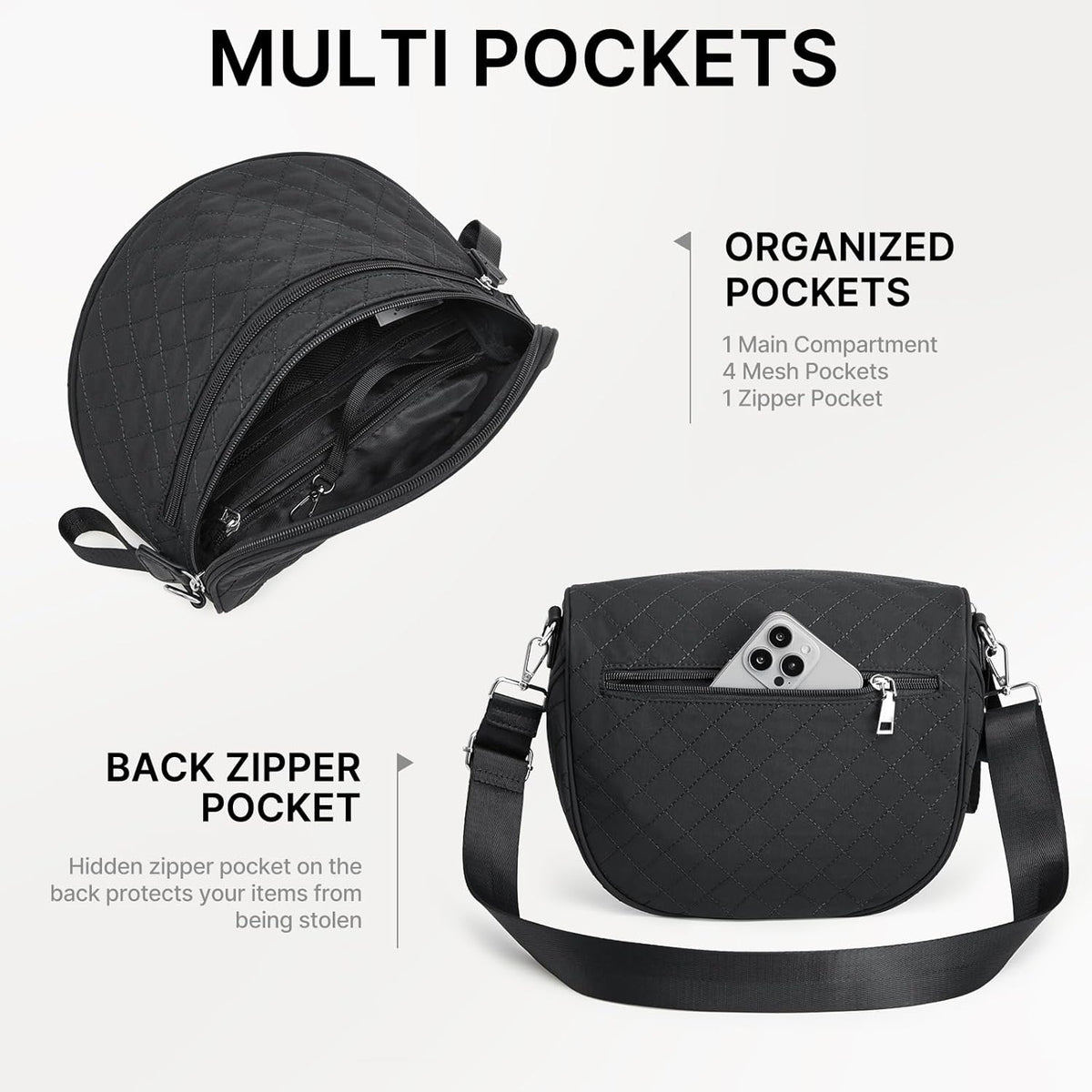 G4Free - G4Free Quilted Bum Bag Crossbody Bags, Spacious Nylon Cross Body Bag with Removable Pouch -TN25B574B-TN25B574C-TN25B574A