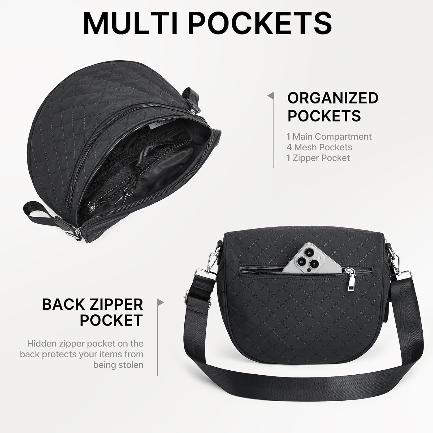 G4Free - G4Free Quilted Bum Bag Crossbody Bags, Spacious Nylon Cross Body Bag with Removable Pouch -TN25B574B-TN25B574C-TN25B574A