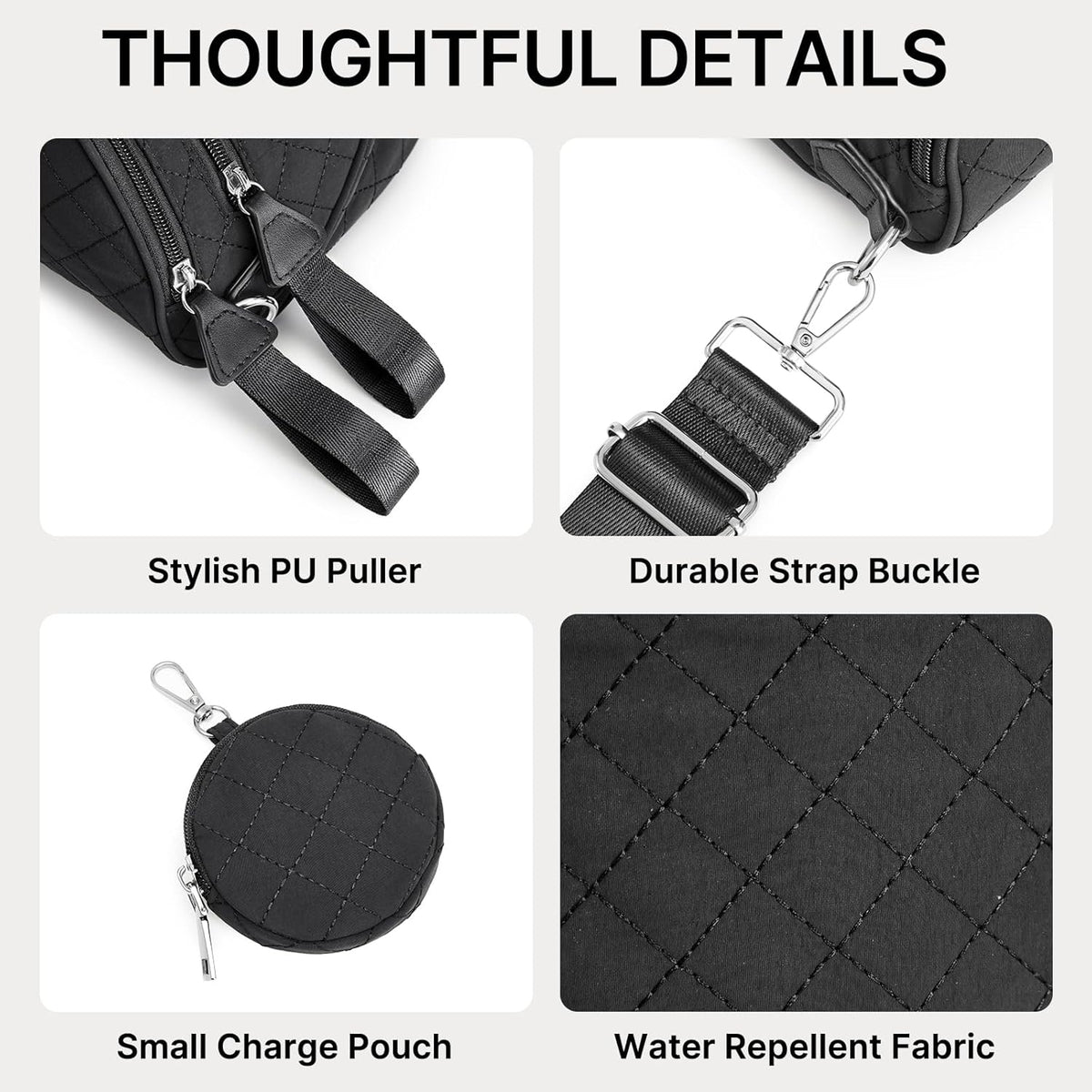 G4Free - G4Free Quilted Bum Bag Crossbody Bags, Spacious Nylon Cross Body Bag with Removable Pouch -TN25B574B-TN25B574C-TN25B574A