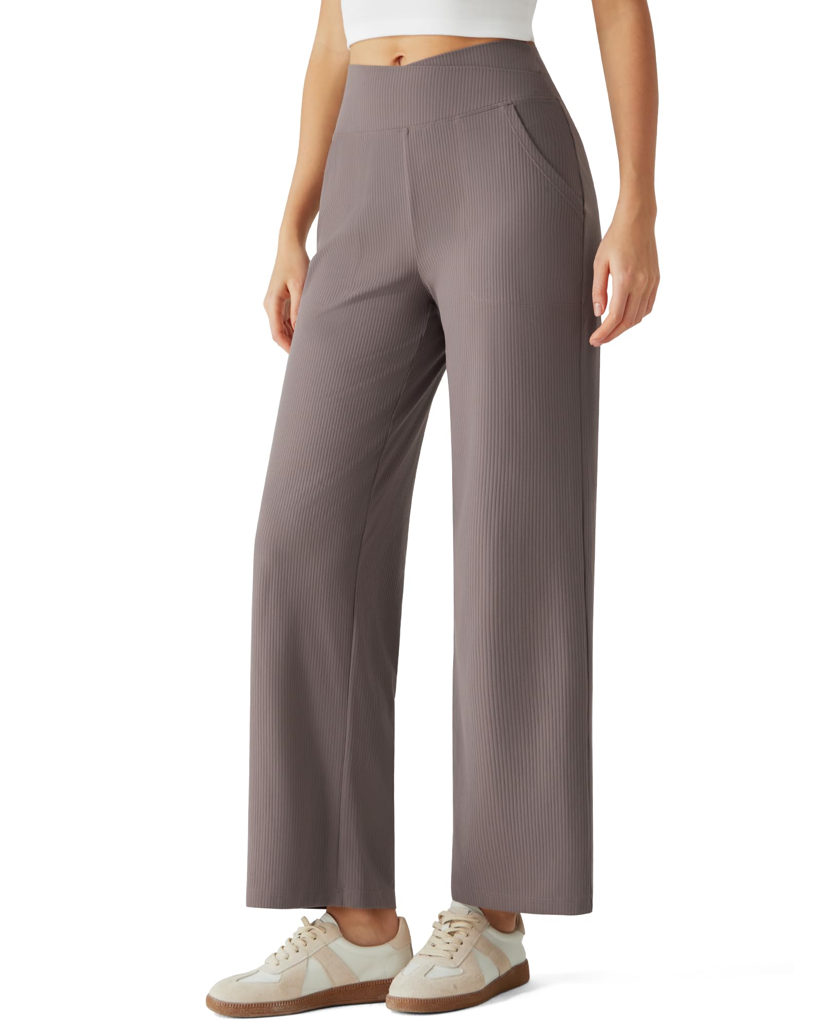 G4Free - G4Free Ribbed 29" Inseam V Waistband Ankle Pants with Pockets -GF26J780A001A-S-GF26J780A001B-M-GF26J780A001C-L-GF26J780A001D-XL-GF26J780A001E-XXL