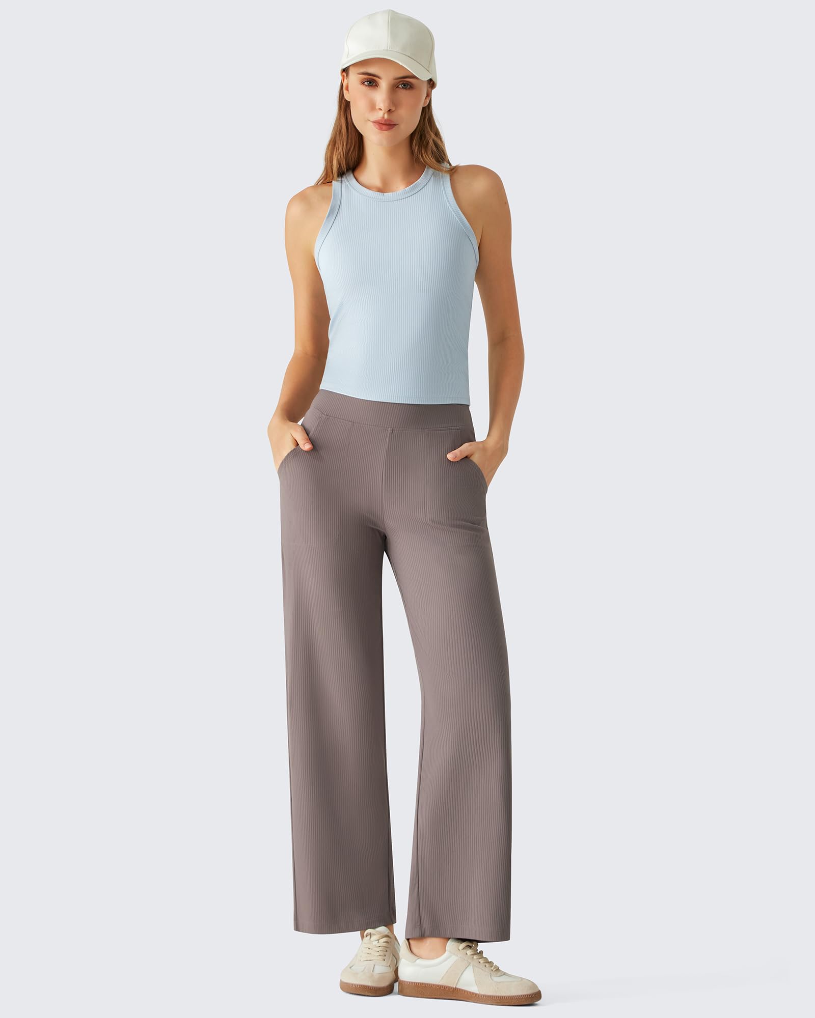 G4Free - G4Free Ribbed 29" Inseam V Waistband Ankle Pants with Pockets -GF26J780A001A-S-GF26J780A001B-M-GF26J780A001C-L-GF26J780A001D-XL-GF26J780A001E-XXL