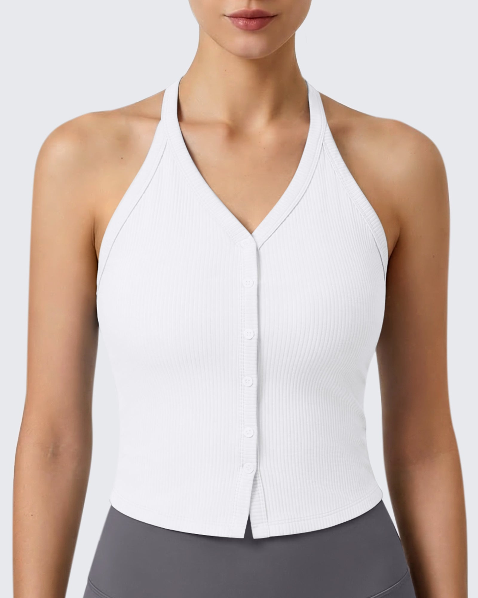 G4Free - G4Free Ribbed Backless Halter Crop Cami -GF26L983A001F-XS