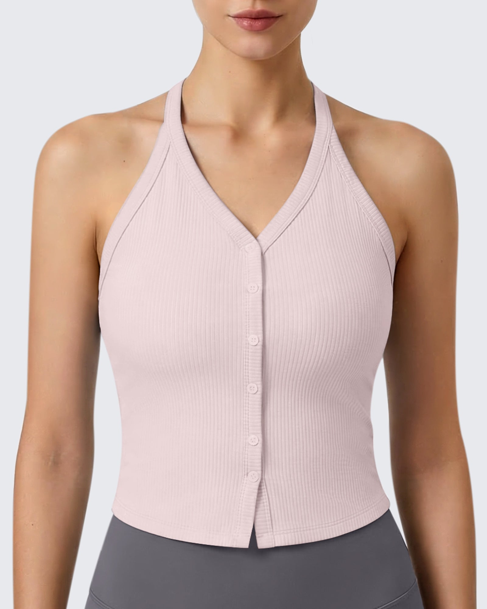 G4Free - G4Free Ribbed Backless Halter Crop Cami -GF26L983A001F-XS