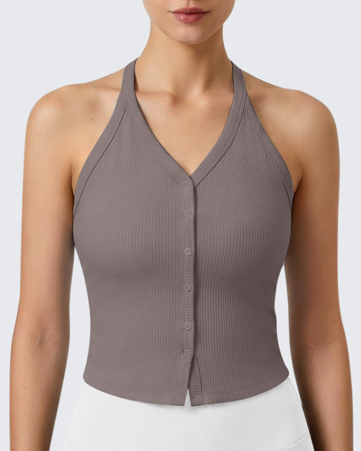 G4Free - G4Free Ribbed Backless Halter Crop Cami -GF26L983A001F-XS