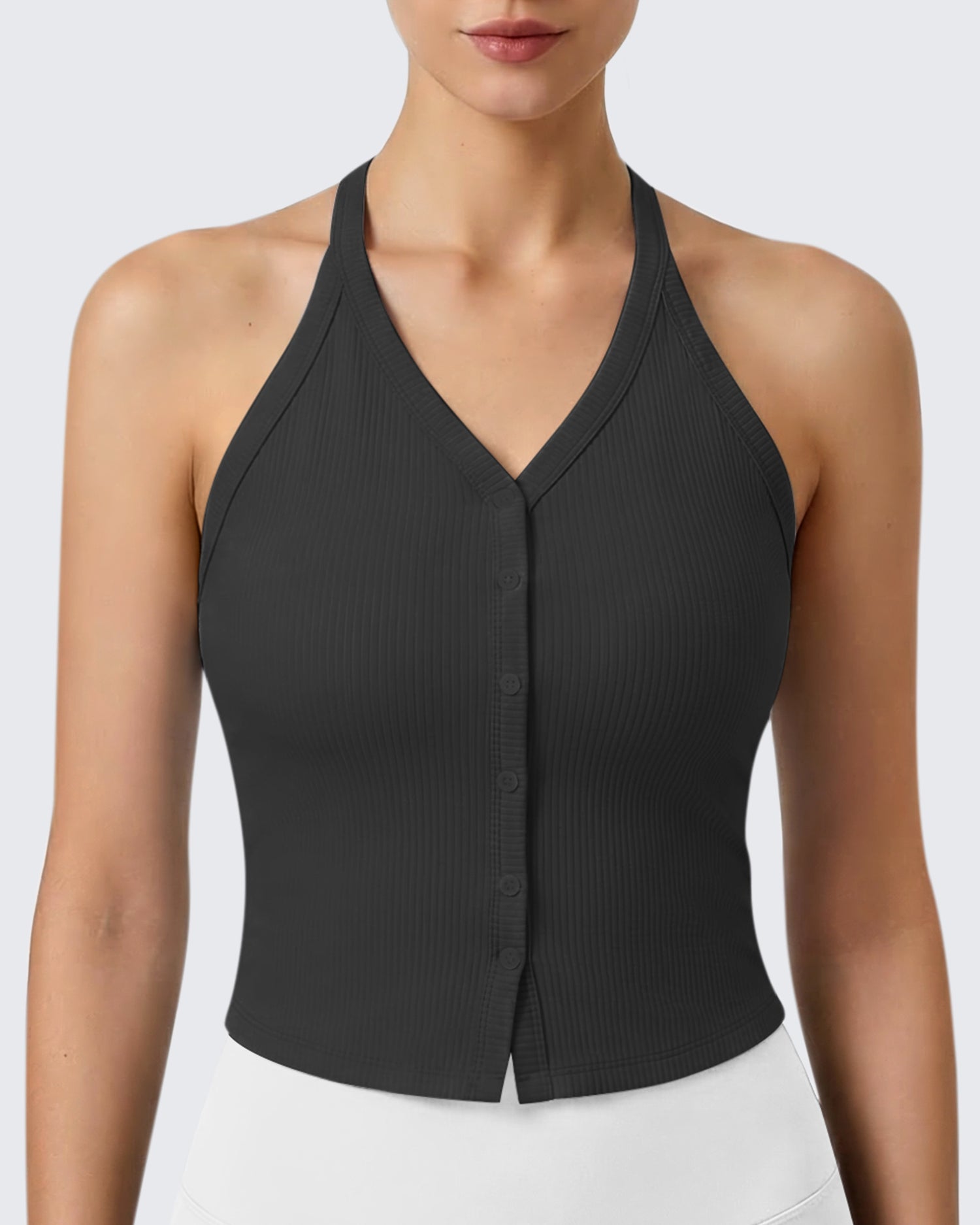 G4Free - G4Free Ribbed Backless Halter Crop Cami -GF26L983A001F-XS-GF26L983A001A-S-GF26L983A001B-M-GF26L983A001C-L-GF26L983A001D-XL