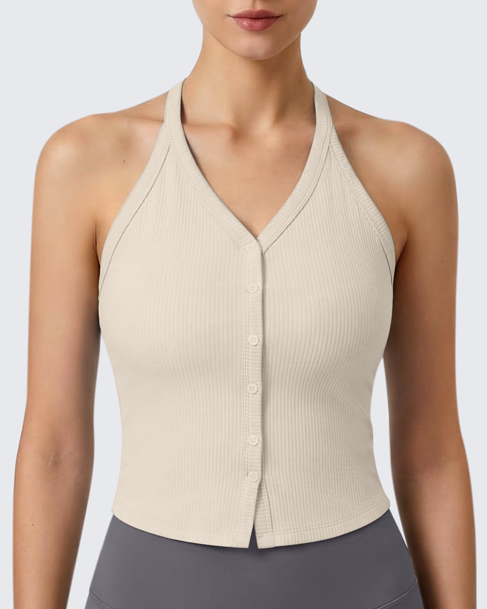 G4Free - G4Free Ribbed Backless Halter Crop Cami -GF26L983A001F-XS-GF26L983A001A-S-GF26L983A001B-M-GF26L983A001C-L-GF26L983A001D-XL