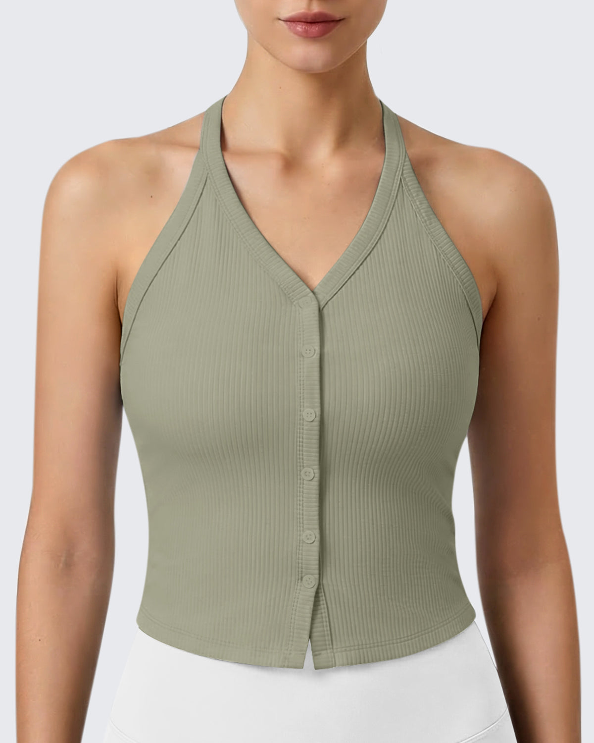 G4Free - G4Free Ribbed Backless Halter Crop Cami -GF26L983A001F-XS-GF26L983A001A-S-GF26L983A001B-M-GF26L983A001C-L-GF26L983A001D-XL