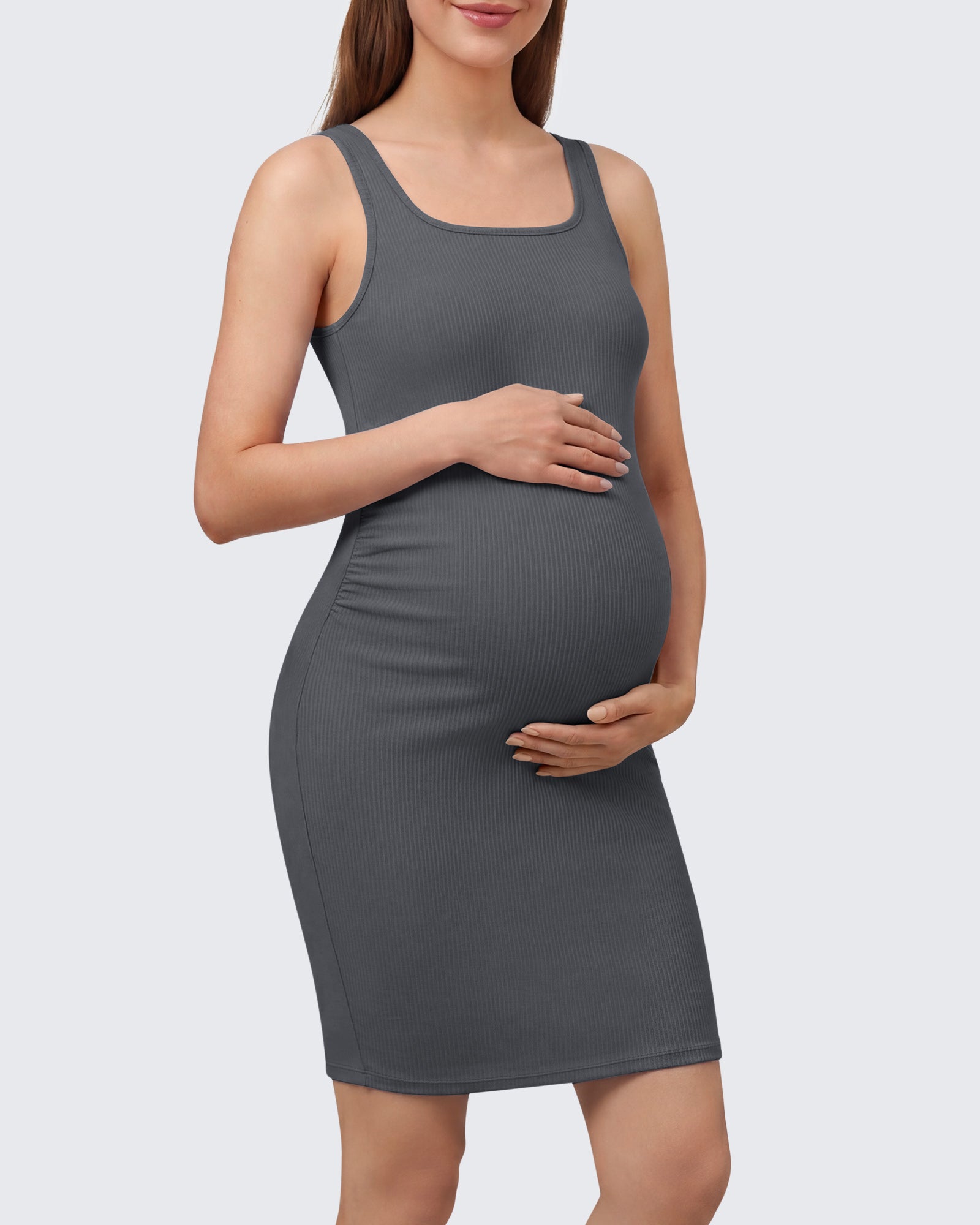 G4Free - G4Free Ribbed Square Neck Midi Maternity Tank Dress -GF26VY980A001A-S