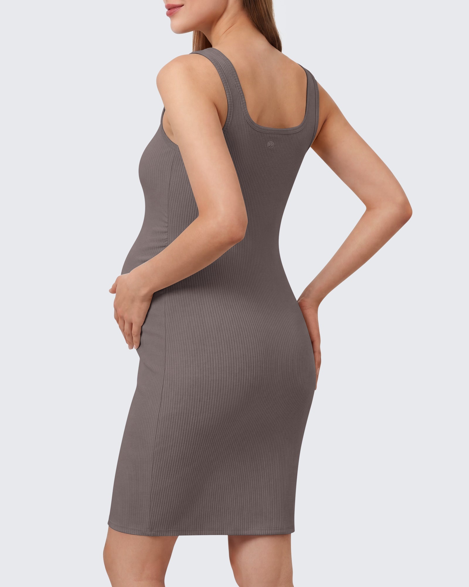 G4Free - G4Free Ribbed Square Neck Midi Maternity Tank Dress -GF26VY980A001A-S-GF26VY980A001B-M-GF26VY980A001C-L-GF26VY980A001D-XL-GF26VY980A001E-XXL