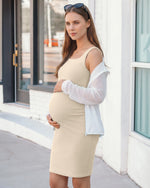 G4Free - G4Free Ribbed Square Neck Midi Maternity Tank Dress -GF26VY980A001A-S-GF26VY980A001B-M-GF26VY980A001C-L-GF26VY980A001D-XL-GF26VY980A001E-XXL