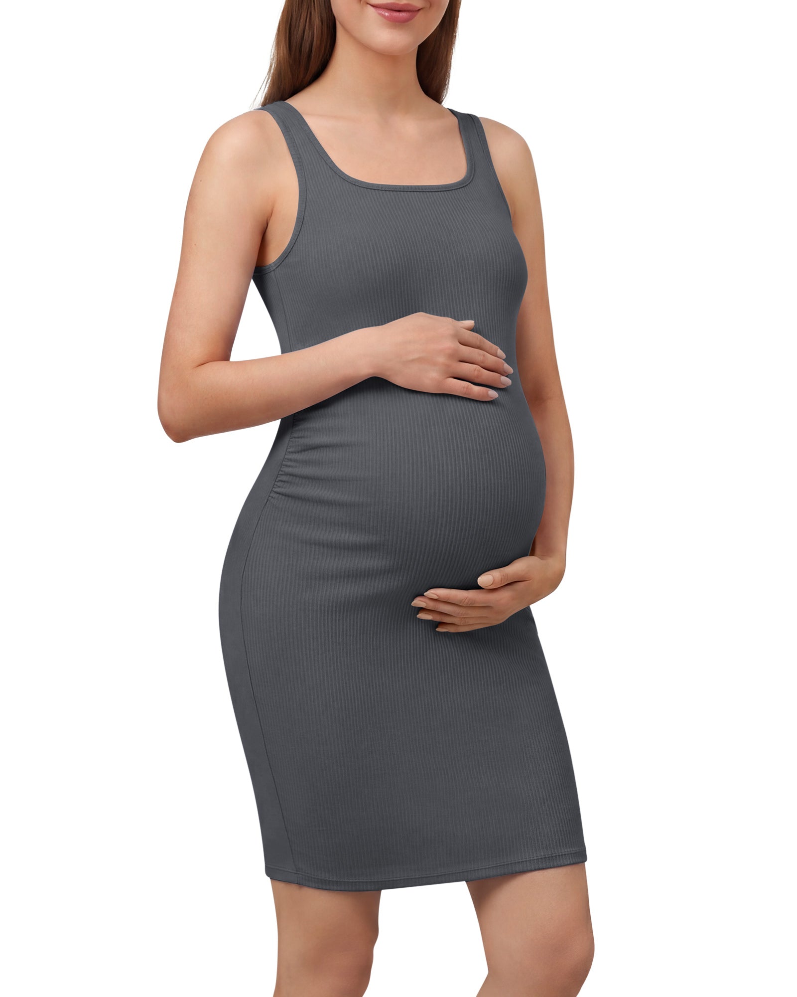 G4Free - G4Free Ribbed Square Neck Midi Maternity Tank Dress -GF26VY980A001A-S-GF26VY980A001B-M-GF26VY980A001C-L-GF26VY980A001D-XL-GF26VY980A001E-XXL