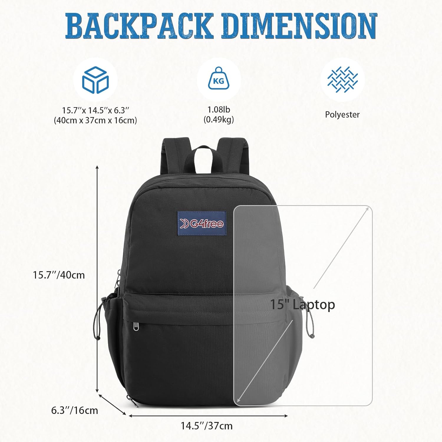 G4Free - G4Free School Backpack, Lightweight Bookbag with Laptop Compartment, Multiple Pockets Backpack -TN25B523A-TN25B523C-TN25B523B