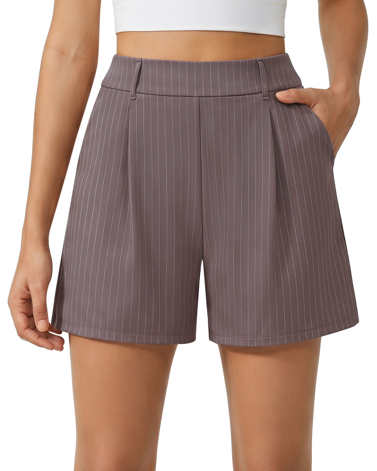 G4Free - G4Free ShiftReady 5" High Waisted Pleated Trouser Shorts with Pockets -GF26E1004LJA001A-S-GF26E1004LJA001B-M-GF26E1004LJA001C-L-GF26E1004LJA001D-XL-GF26E1004LJA001E-XXL