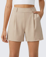 G4Free - G4Free ShiftReady 5" High Waisted Pleated Trouser Shorts with Pockets -GF26E1004LJA001A-S-GF26E1004LJA001B-M-GF26E1004LJA001C-L-GF26E1004LJA001D-XL-GF26E1004LJA001E-XXL