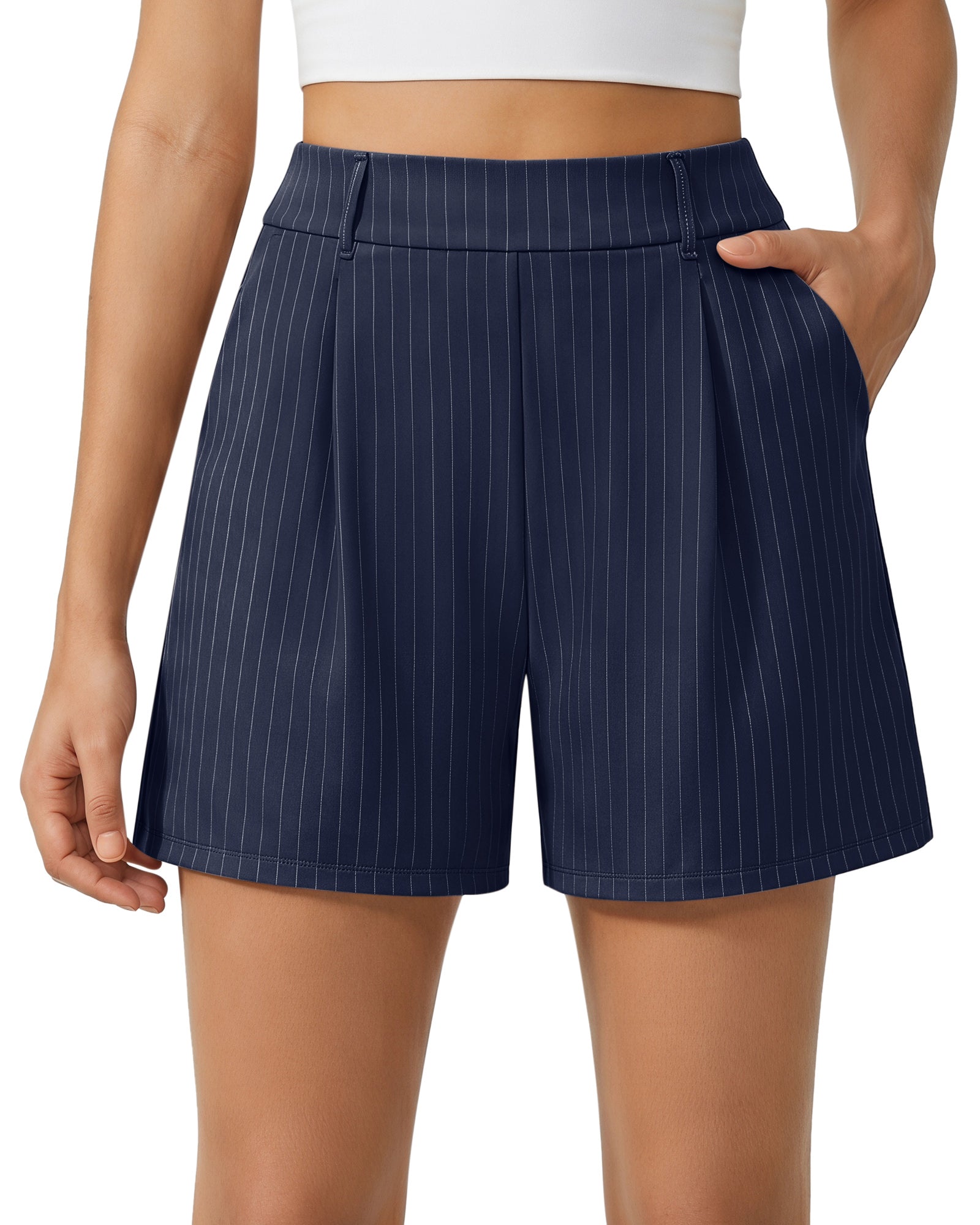 G4Free - G4Free ShiftReady 5" High Waisted Pleated Trouser Shorts with Pockets -GF26E1004LJA001A-S-GF26E1004LJA001B-M-GF26E1004LJA001C-L-GF26E1004LJA001D-XL-GF26E1004LJA001E-XXL