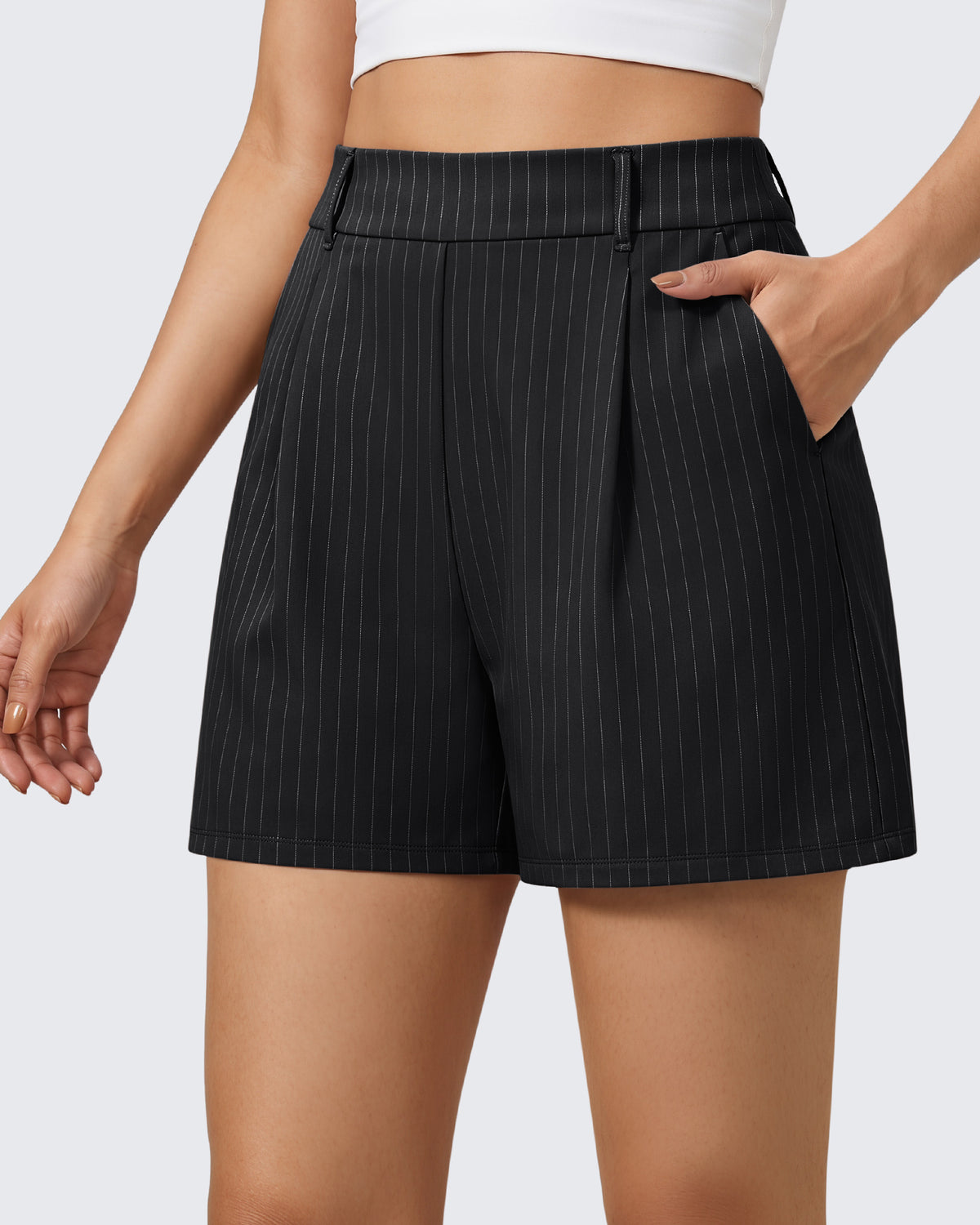 G4Free - G4Free ShiftReady 5" High Waisted Pleated Trouser Shorts with Pockets -GF26E1004LJA001A-S-GF26E1004LJA001B-M-GF26E1004LJA001C-L-GF26E1004LJA001D-XL-GF26E1004LJA001E-XXL