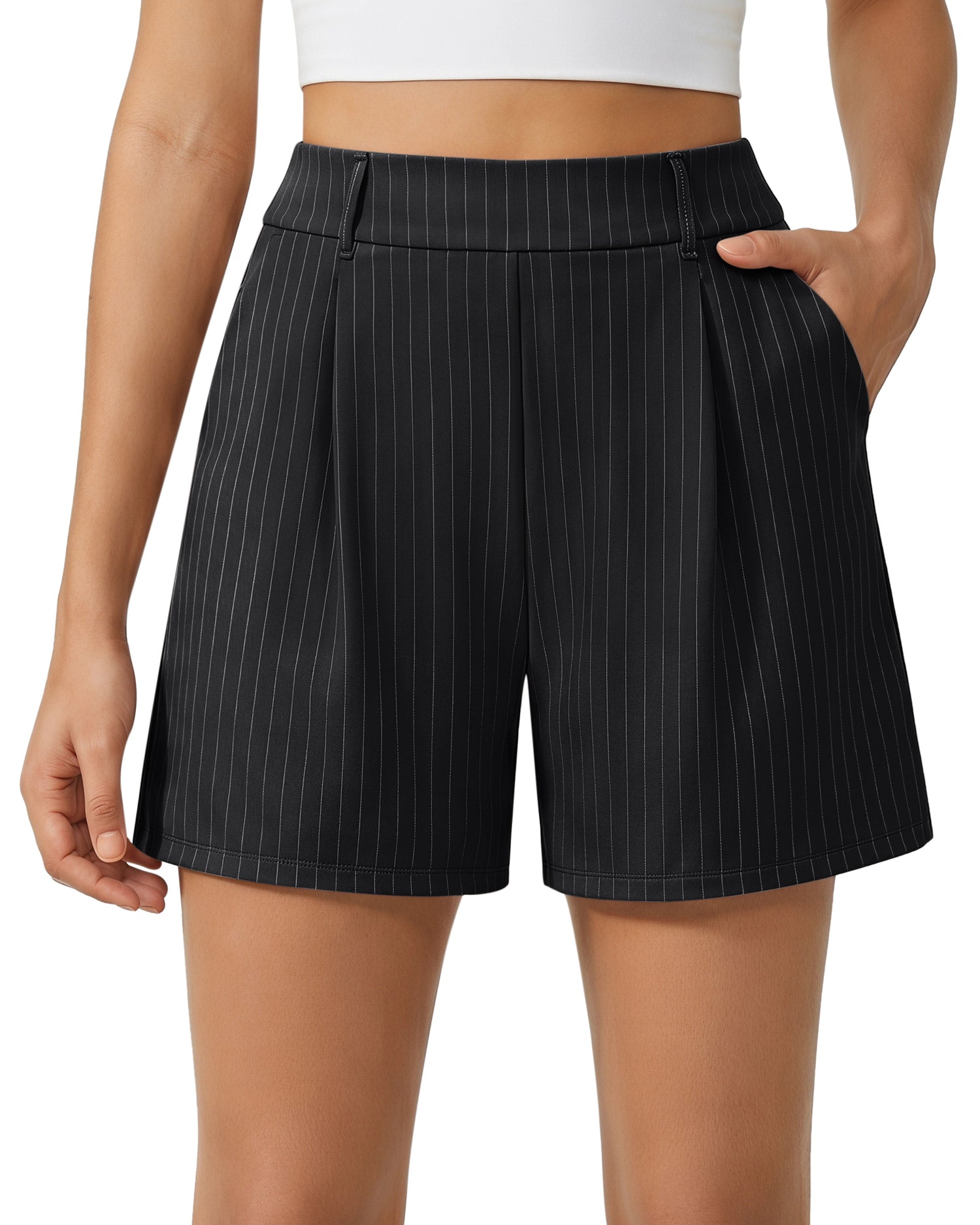 G4Free - G4Free ShiftReady 5" High Waisted Pleated Trouser Shorts with Pockets -GF26E1004LJA001A-S-GF26E1004LJA001B-M-GF26E1004LJA001C-L-GF26E1004LJA001D-XL-GF26E1004LJA001E-XXL