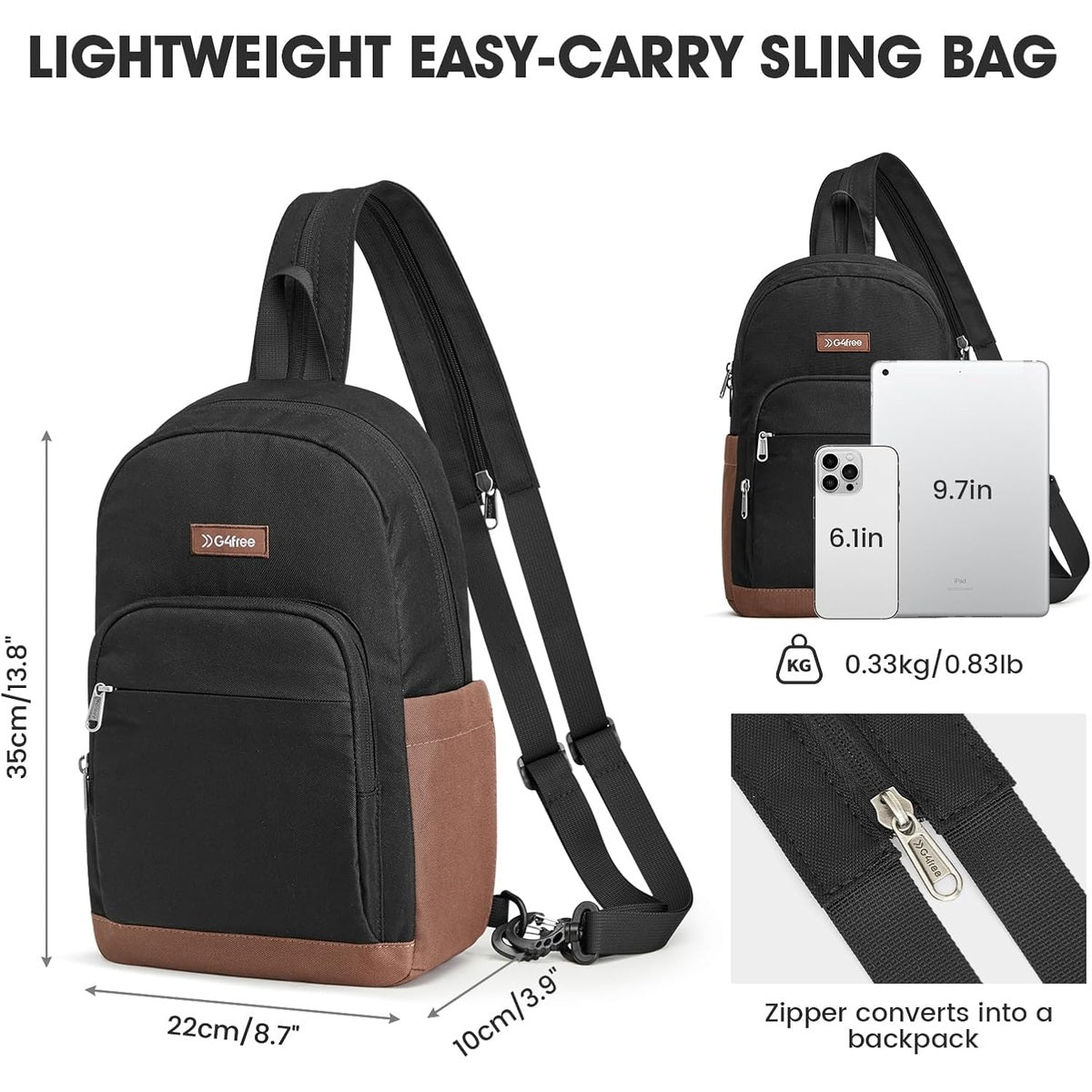 Unisex Convertible Sling Backpack - Crossbody Bag with RFID Pocket for Travel