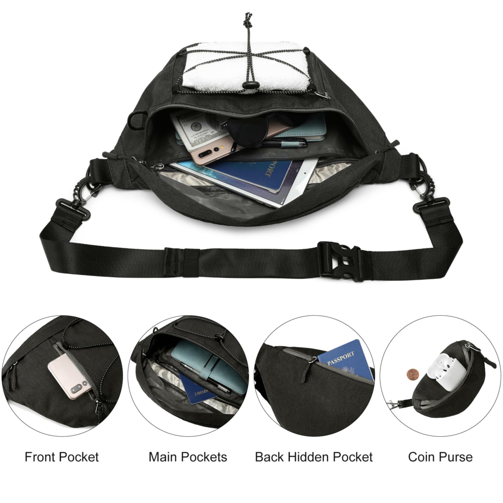 G4Free - G4Free Sling Bag RFID Blocking Over Shoulder Belt Bag -TN23B200A-TN23B200C-TN23B200B