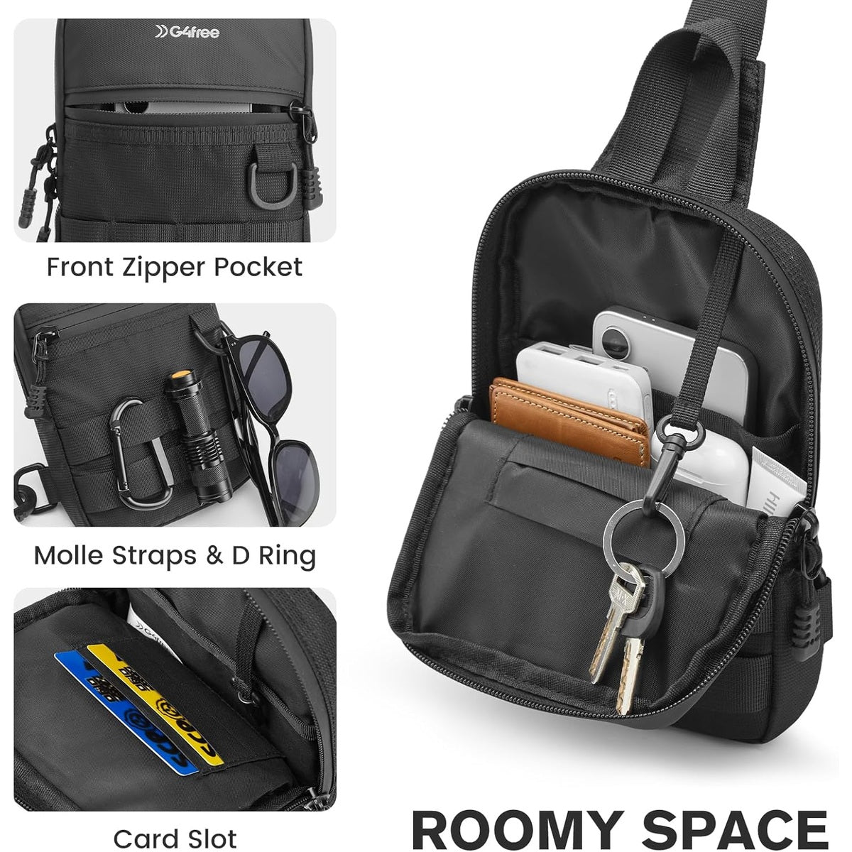 G4Free - G4Free Small Crossbody Sling Bag, Mini Tactical Chest Bag Waterproof EDC Shoulder Bag -TN25B508A-TN25B508B