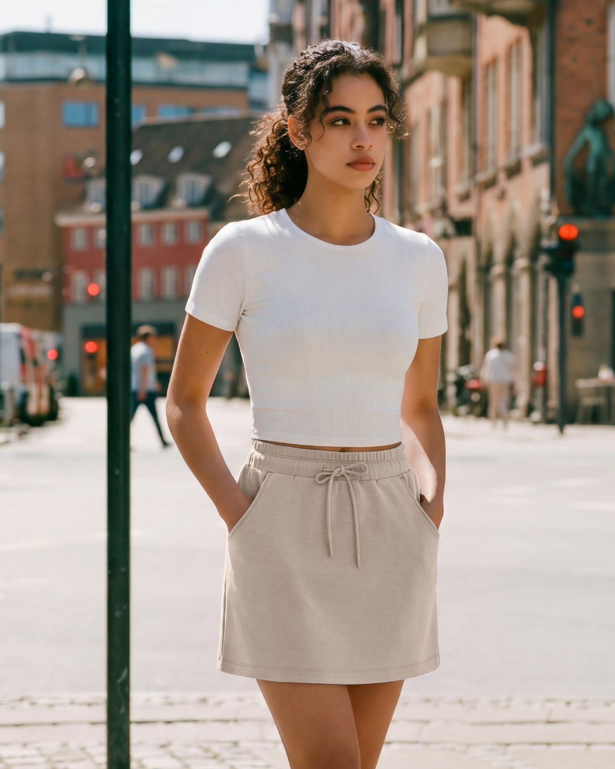 G4Free - G4Free Smoofit 16" Modal Soft A Line Sweat Skirt Elastic Drawstring with Pockets -GF26S966A001A-S-GF26S966A001B-M-GF26S966A001C-L-GF26S966A001D-XL-GF26S966A001F-XS