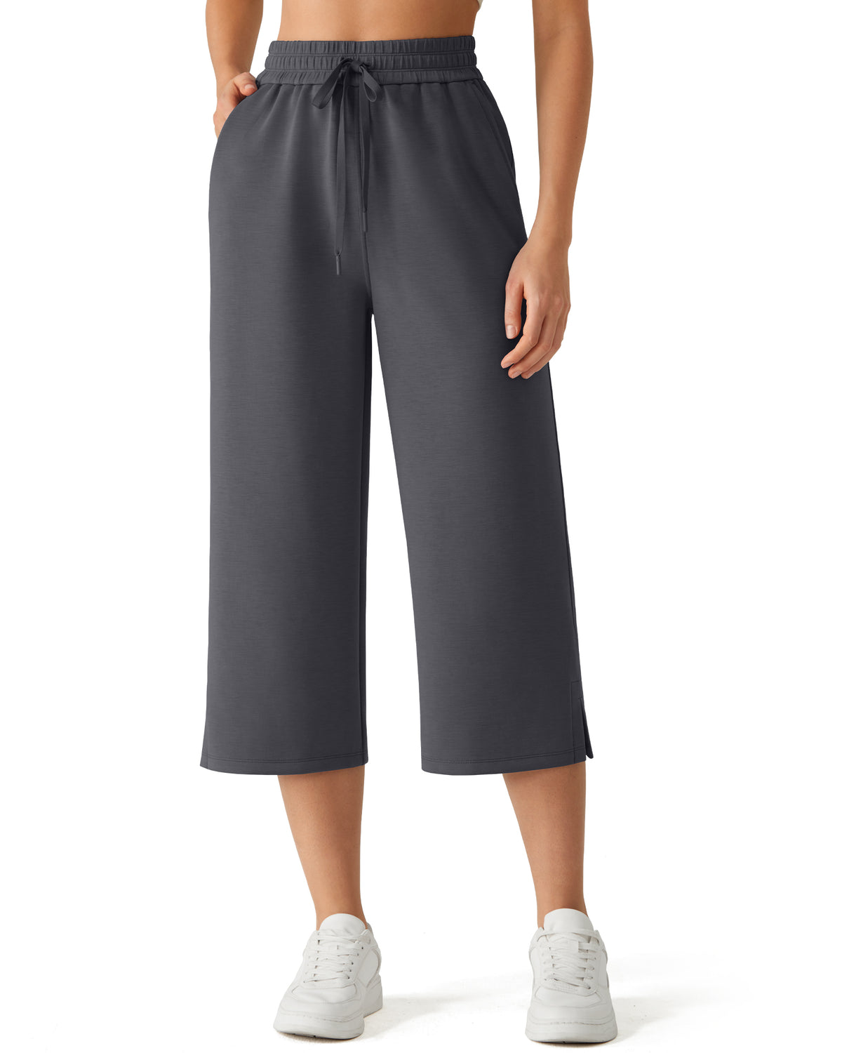 G4Free - G4Free Smoofit Drawstring Wide Leg Capri Pants with Pockets -GF26J907A001A-S