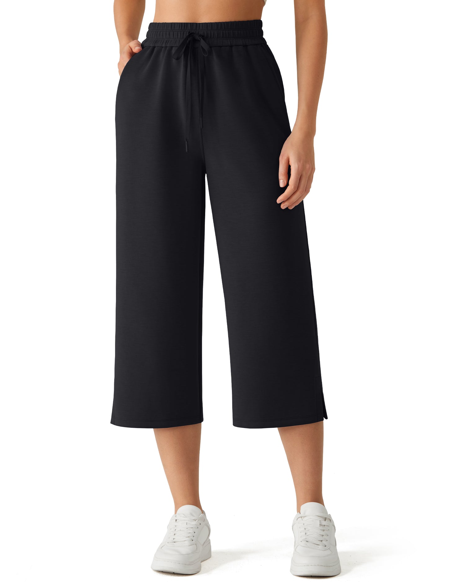G4Free - G4Free Smoofit Drawstring Wide Leg Capri Pants with Pockets -GF26J907A001A-S-GF26J907A001B-M-GF26J907A001C-L-GF26J907A001D-XL-GF26J907A001E-XXL