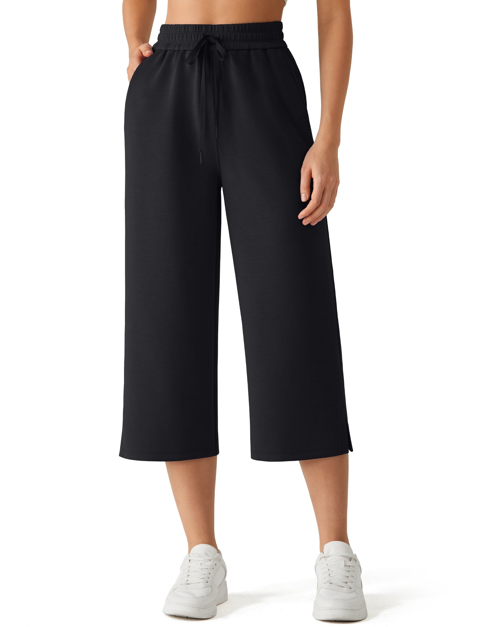 G4Free - G4Free Smoofit Drawstring Wide Leg Capri Pants with Pockets -GF26J907A001A-S-GF26J907A001B-M-GF26J907A001C-L-GF26J907A001D-XL-GF26J907A001E-XXL