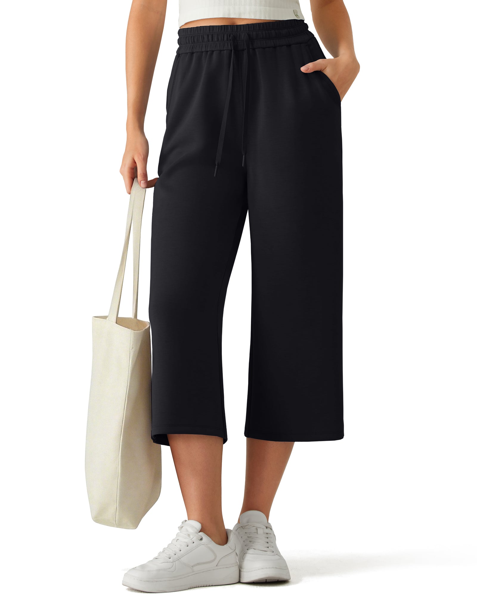 G4Free - G4Free Smoofit Drawstring Wide Leg Capri Pants with Pockets -GF26J907A001A-S-GF26J907A001B-M-GF26J907A001C-L-GF26J907A001D-XL-GF26J907A001E-XXL