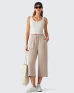 G4Free - G4Free Smoofit Drawstring Wide Leg Capri Pants with Pockets -GF26J907A001A-S-GF26J907A001B-M-GF26J907A001C-L-GF26J907A001D-XL-GF26J907A001E-XXL