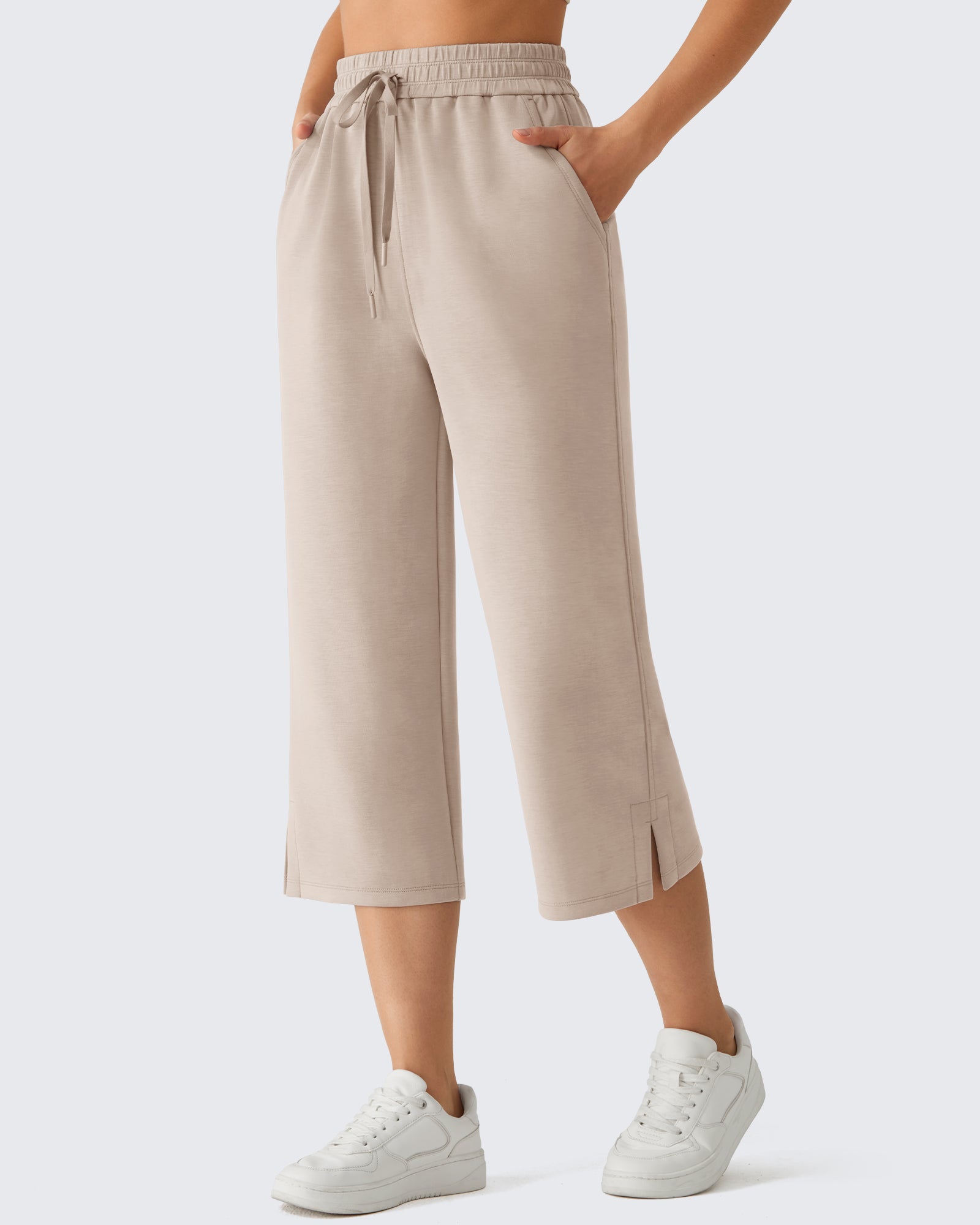 G4Free - G4Free Smoofit Drawstring Wide Leg Capri Pants with Pockets -GF26J907A001A-S-GF26J907A001B-M-GF26J907A001C-L-GF26J907A001D-XL-GF26J907A001E-XXL