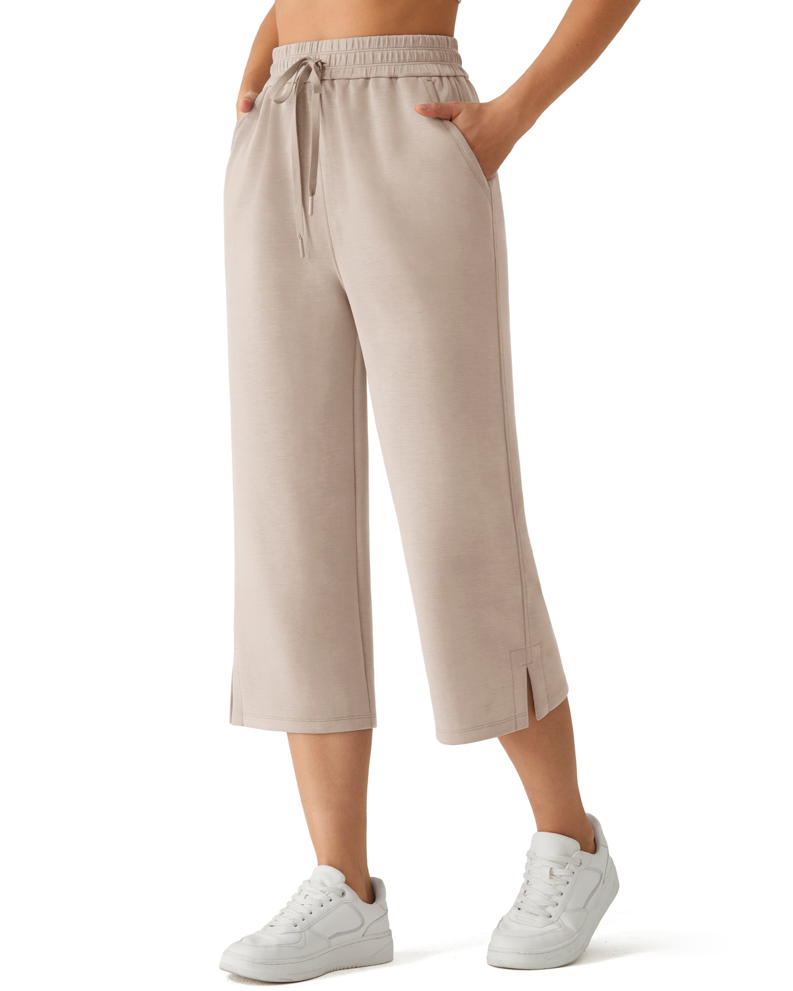 G4Free - G4Free Smoofit Drawstring Wide Leg Capri Pants with Pockets -GF26J907A001A-S-GF26J907A001B-M-GF26J907A001C-L-GF26J907A001D-XL-GF26J907A001E-XXL