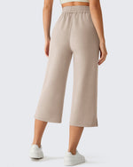 G4Free - G4Free Smoofit Drawstring Wide Leg Capri Pants with Pockets -GF26J907A001A-S-GF26J907A001B-M-GF26J907A001C-L-GF26J907A001D-XL-GF26J907A001E-XXL