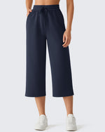 G4Free - G4Free Smoofit Drawstring Wide Leg Capri Pants with Pockets -GF26J907D019A-S