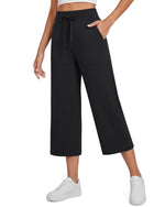 G4Free - G4Free Smoofit High Waisted Drawstring Wide Leg Capris with Pockets -GF26J982A001A-S-GF26J982A001B-M-GF26J982A001C-L-GF26J982A001D-XL-GF26J982A001E-XXL