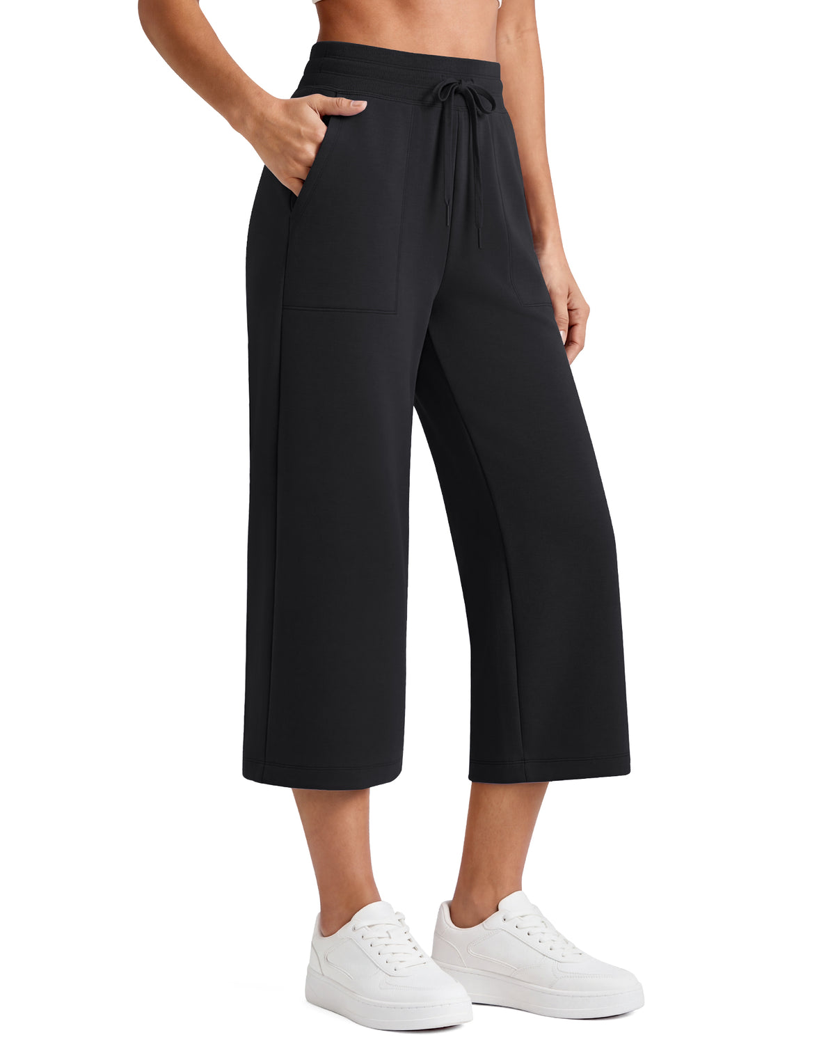G4Free - G4Free Smoofit High Waisted Drawstring Wide Leg Capris with Pockets -GF26J982A001A-S-GF26J982A001B-M-GF26J982A001C-L-GF26J982A001D-XL-GF26J982A001E-XXL