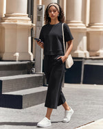 G4Free - G4Free Smoofit High Waisted Drawstring Wide Leg Capris with Pockets -GF26J982A001A-S-GF26J982A001B-M-GF26J982A001C-L-GF26J982A001D-XL-GF26J982A001E-XXL