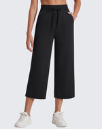 G4Free - G4Free Smoofit High Waisted Drawstring Wide Leg Capris with Pockets -GF26J982A001A-S-GF26J982A001B-M-GF26J982A001C-L-GF26J982A001D-XL-GF26J982A001E-XXL